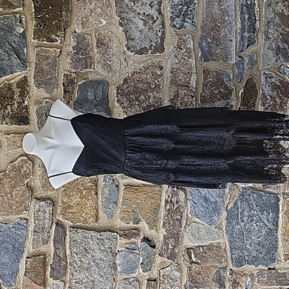 Parker Womens Black Sleeveless Tiered Lace Midi Dress Sz 4